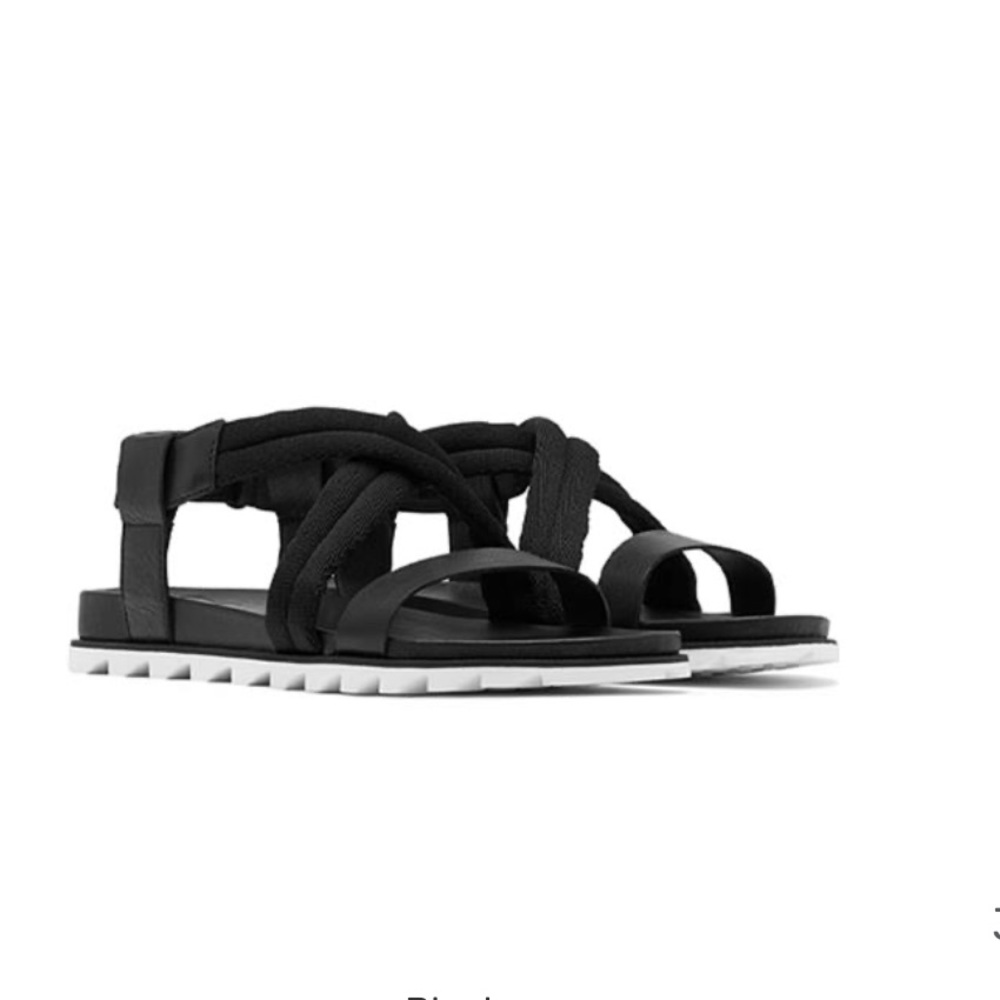 Sorel Women's Roaming Decon Sandals Black Flat Leather Fabric Criss Cross 8M - Picture 14 of 14